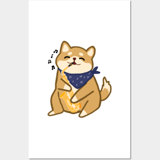 Saxophone Shiba Inu Posters and Art